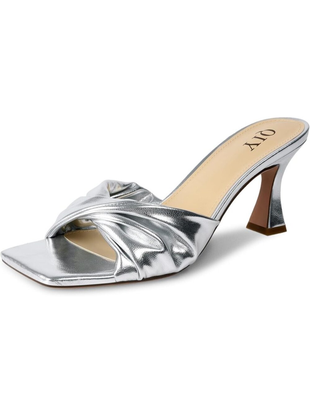 Women's Silver Summer Stylish Open Square Toe Casual Slip-On Kitten Heel Sandal